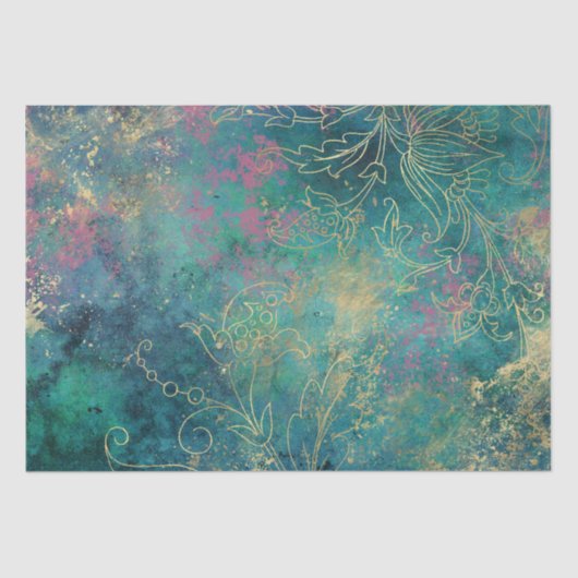  Gold Floral Grunge Damask Tissuepapier (Voorkant)