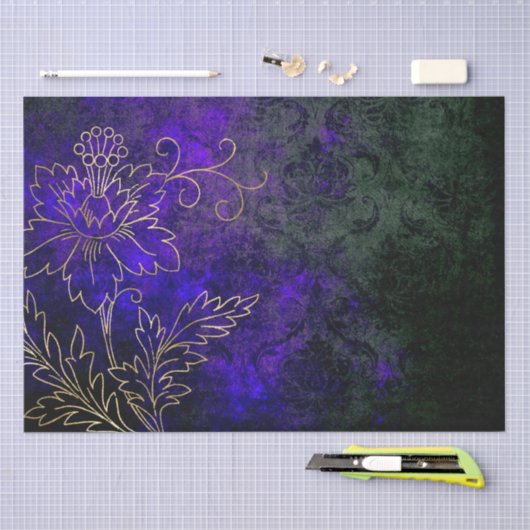  Gold Floral Grunge Damask Tissuepapier (Craft)