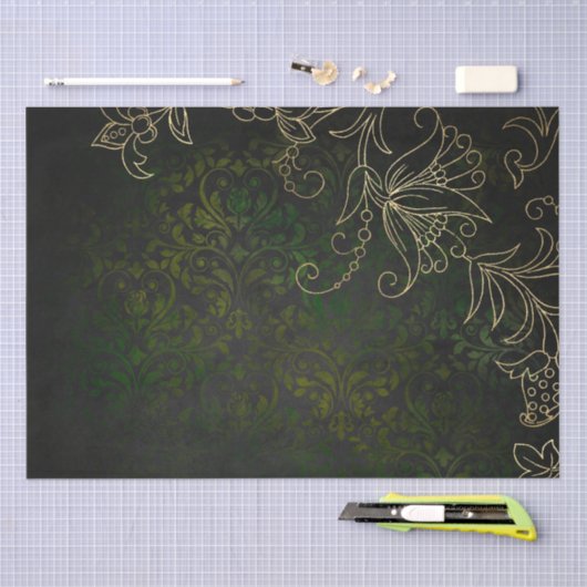  Gold Floral Grunge Damask Tissuepapier (Craft)