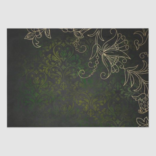  Gold Floral Grunge Damask Tissuepapier (Voorkant)
