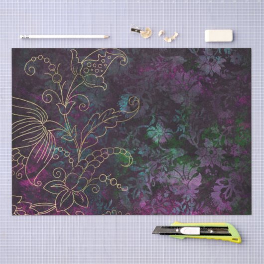 Gold Floral Grunge Damask Tissuepapier (Craft)