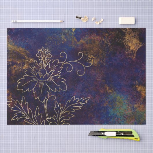 Gold Floral Grunge Damask Tissuepapier (Craft)