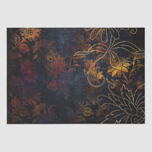 Gold Floral Grunge Damask Tissuepapier (Voorkant)