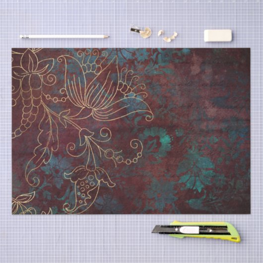  Gold Floral Grunge Damask Tissuepapier (Craft)