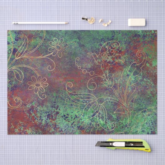 Gold Floral Grunge Damask Tissuepapier (Craft)