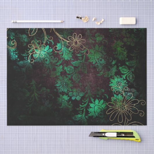  Gold Floral Grunge Damask Tissuepapier (Craft)