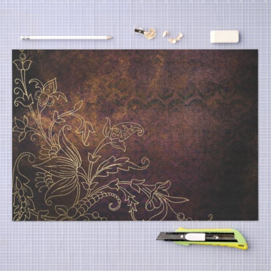  Gold Floral Grunge Damask Tissuepapier (Craft)