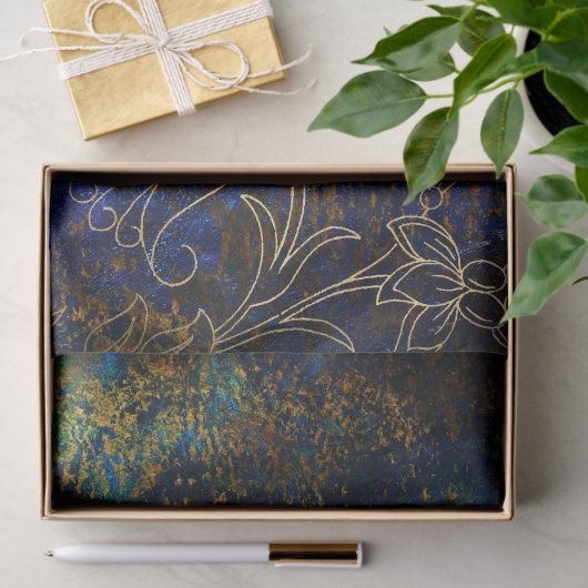 Gold Floral Grunge Damask Tissuepapier (Geschenk)