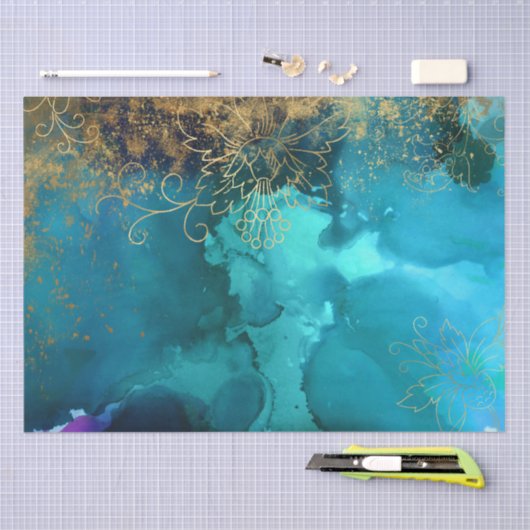  Gold Floral Grunge Harlequin Damask Tissuepapier (Craft)