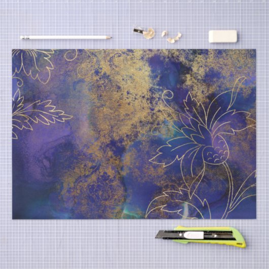 Gold Floral Grunge Harlequin Damask Tissuepapier (Craft)