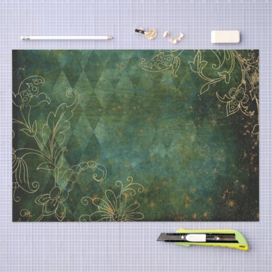  Gold Floral Grunge Harlequin Damask Tissuepapier (Craft)