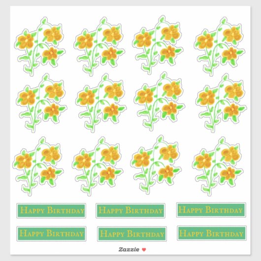 Gold Floral Happy Birthday Decals Sticker (Vel)