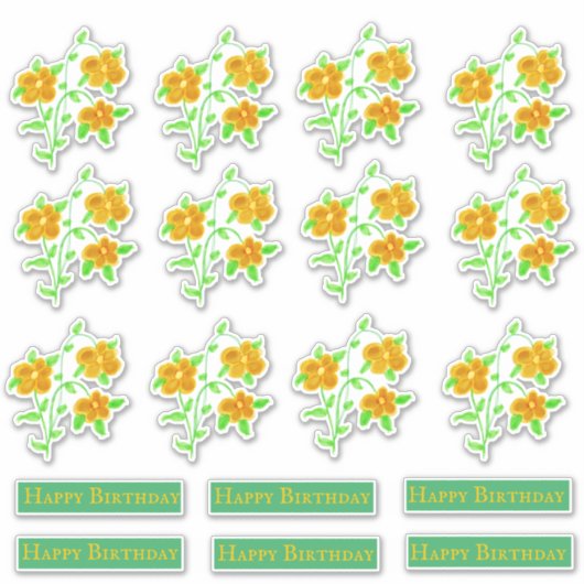 Gold Floral Happy Birthday Decals Sticker (Voorkant)