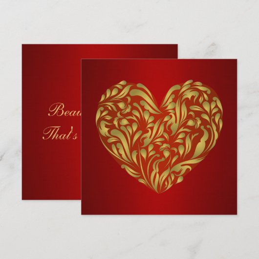 Gold Floral Heart op rood (Voorkant / Achterkant)