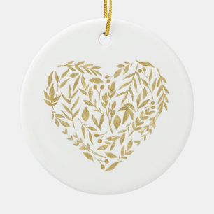 Gold Floral Heart Wedding Mr & Mrs Date Location Keramisch Ornament