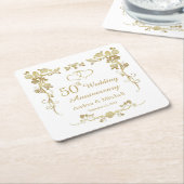 Gold Floral Hearts 50th Wedding Jubileum Kartonnen Onderzetters (Schuin)
