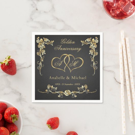 Gold Floral Hearts 50th Wedding Jubileum Servet (Insitu)