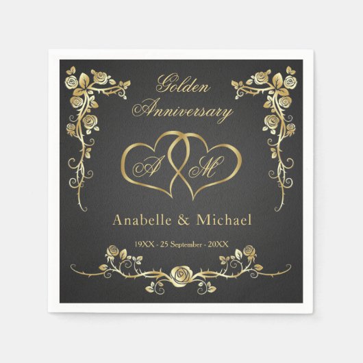 Gold Floral Hearts 50th Wedding Jubileum Servet (Voorkant)