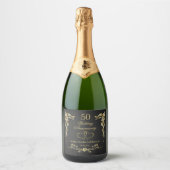Gold Floral Hearts 50th Wedding Jubileum Wine Sparkling Wijnetiket (Voorkant)
