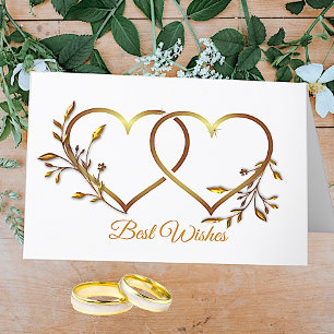 Gold Floral Hearts Wedding Wenskaart Kaart