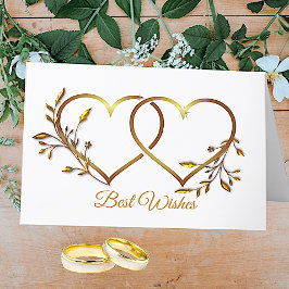 Gold Floral Hearts Wedding Wenskaart Kaart