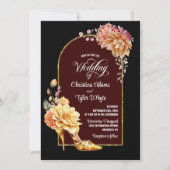 Gold Floral High Hiel Black Arch Wedding Kaart (Voorkant)
