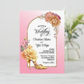 Gold Floral High Hiel Pink Arch Wedding Kaart (Staand voorkant)