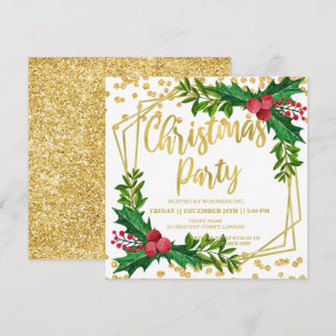 Gold Floral Holly Glitter Kerstmis Corporate Kaart