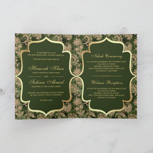 Gold Floral Hunter Green Islamic Muslim Wedding (Binnen)