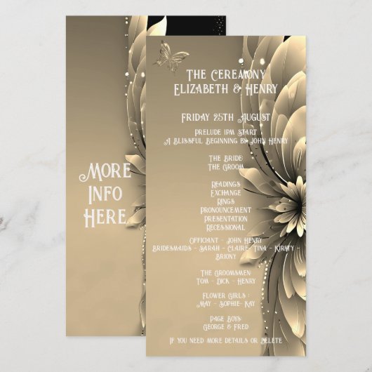 Gold floral Invitation" (Voorkant / Achterkant)