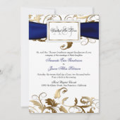 Gold Floral Invite met Navy Bow Kaart (Voorkant)