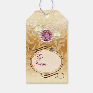Gold Floral Jewels & Lace Gift Labels Cadeaulabel