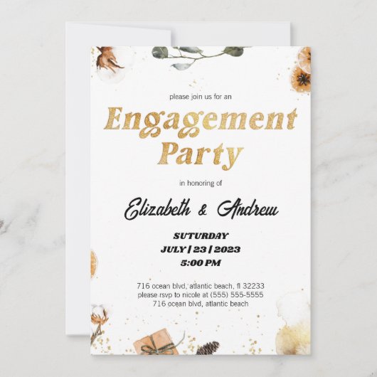 Gold Floral-kerstfeestelijke uitnodigingen (Voorkant)