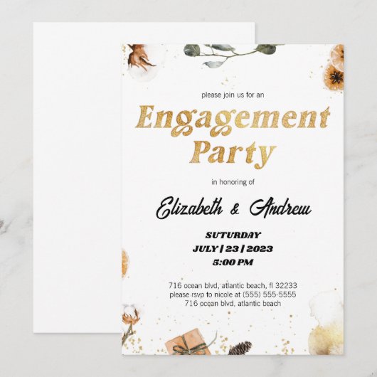 Gold Floral-kerstfeestelijke uitnodigingen (Voorkant / Achterkant)