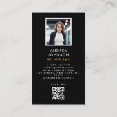 Gold Floral Key Logo Real Estate Voeg QR Code Foto Visitekaartje (Achterkant)