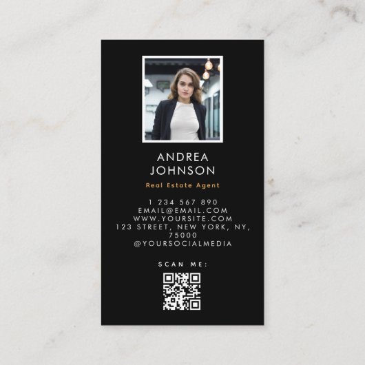 Gold Floral Key Logo Real Estate Voeg QR Code Foto Visitekaartje (Achterkant)