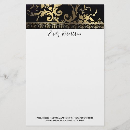 Gold Floral Lace Briefpapier (Voorkant)