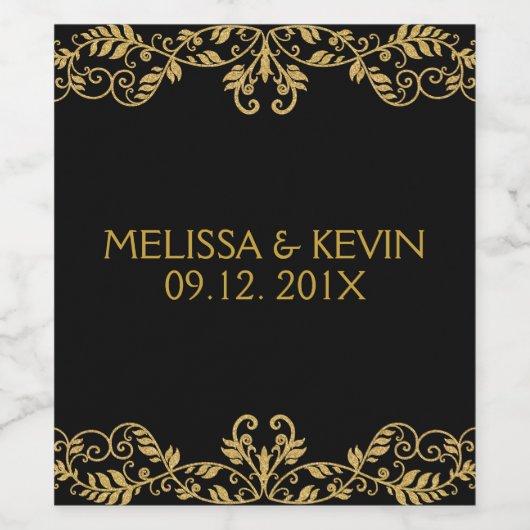 Gold Floral Lace Wedding Design Wijn Etiket (Enkel label)