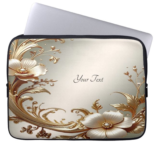 Gold Floral Laptop Sleeve (Voorkant)