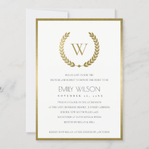 GOLD FLORAL LAUREL WREATH BRUNCH & BUBBLY INVITE BEDANKKAART