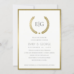 GOLD FLORAL LAUREL WREATH COUPLY SHOWER INVITE BEDANKKAART