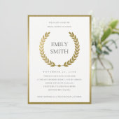 GOLD FLORAL LAUREL WREATH VRIJGEZELLENFEEST INVITE BEDANKKAART (Staand voorkant)
