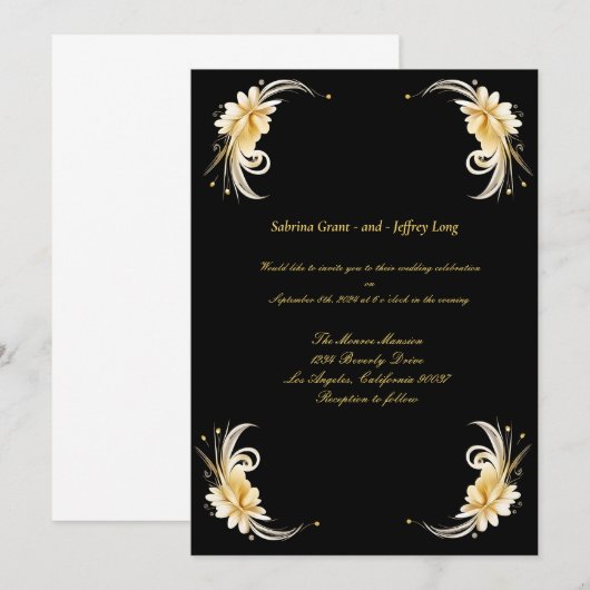 Gold Floral Leaf Border Wedding Kaart (Voorkant / Achterkant)