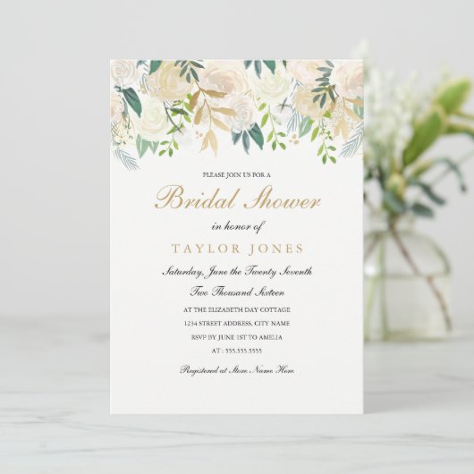 Gold Floral Leaf Vrijgezellenfeest uitnodiging (Staand voorkant)