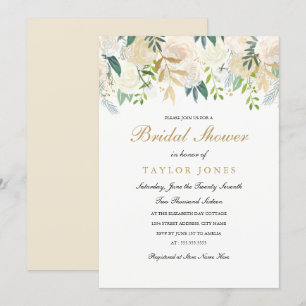 Gold Floral Leaf Vrijgezellenfeest uitnodiging