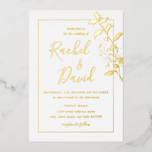 Gold Floral Leaf Wedding Folie Uitnodiging