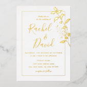 Gold Floral Leaf Wedding Folie Uitnodiging (Voorkant)