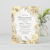 Gold Floral Leaf Wreath Quinceanera Invite Kaart (Staand voorkant)