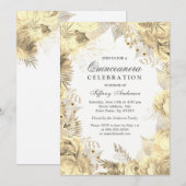 Gold Floral Leaf Wreath Quinceanera Invite Kaart (Voorkant / Achterkant)