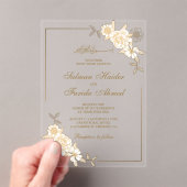 Gold Floral Leaves Branch Muslim Wedding Acryl Uitnodigingen (Insitu (Draagbaar))
